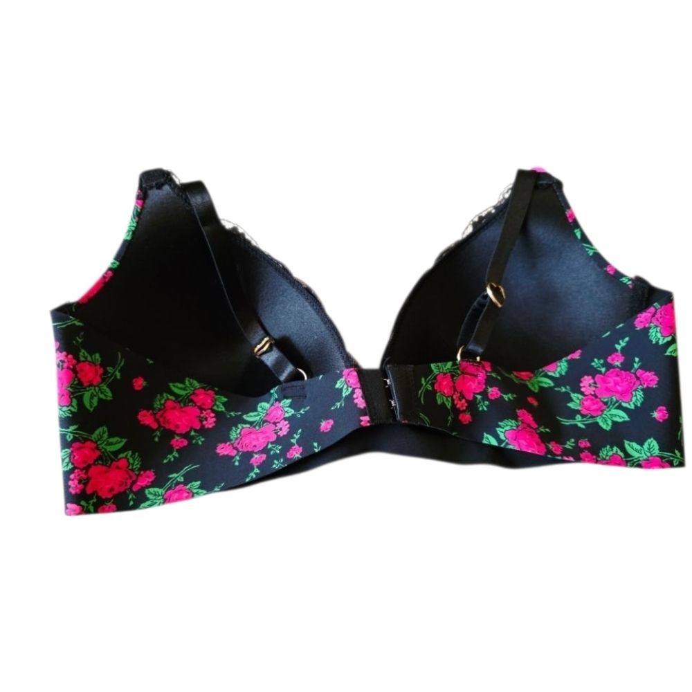 Betsey Johnson Pink and Black Floral Bra Size 38B New with Tags - Picture 2 of 4